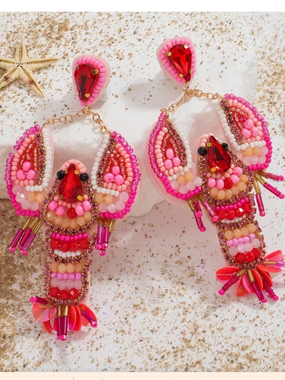 Beaded Pink Lobster Statement Earrings